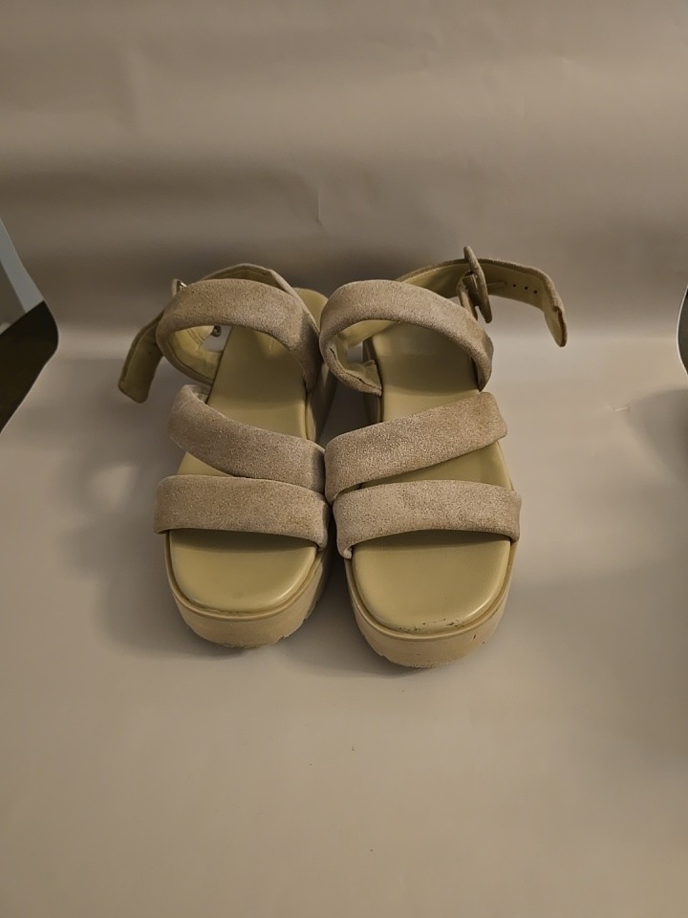 Women's Beige Suede Platform Sandals - Neutral Strappy Comfort